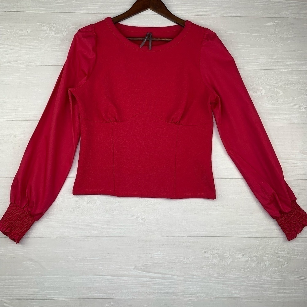 by Anthropologie Women's Long Sleeve Medium Pink Blouse with Ruffle Cuff Size M - Picture 2 of 9